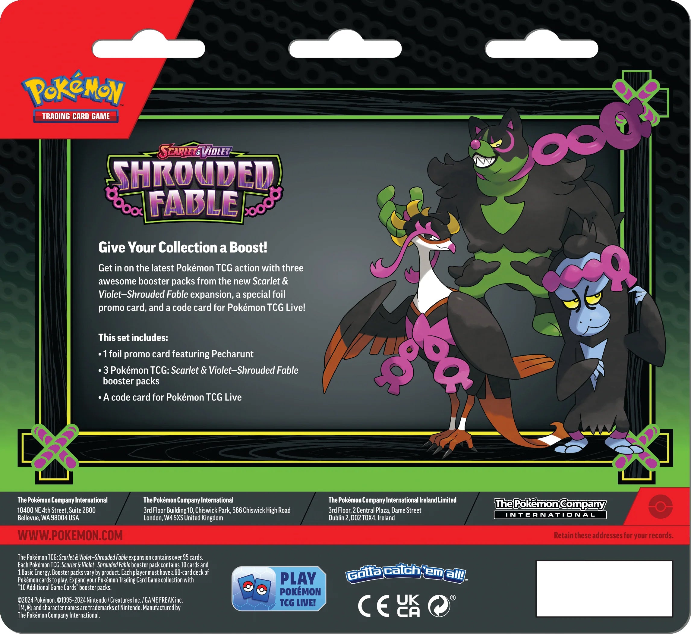 Pokemon TCG Scarlet & Violet: Shrouded Fable - 3 Pack Blister Pecharunt En Ingles